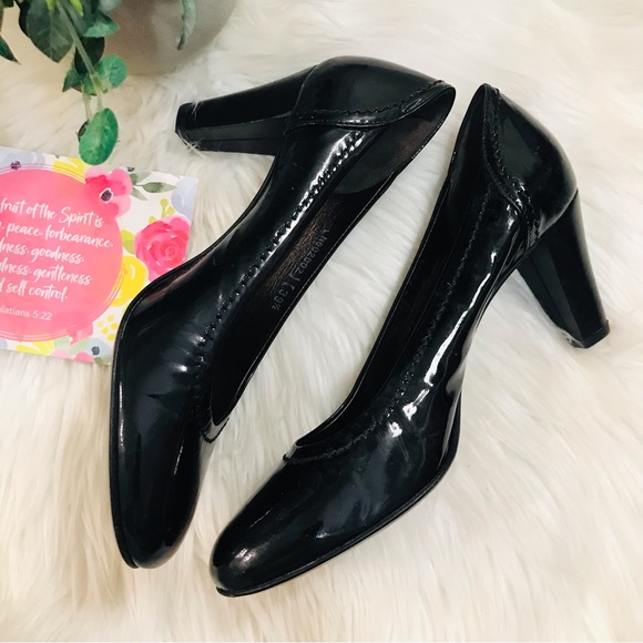 AGL Black Patent Leather Round Toe Heels Sz 39.5 - Picture 5 of 12